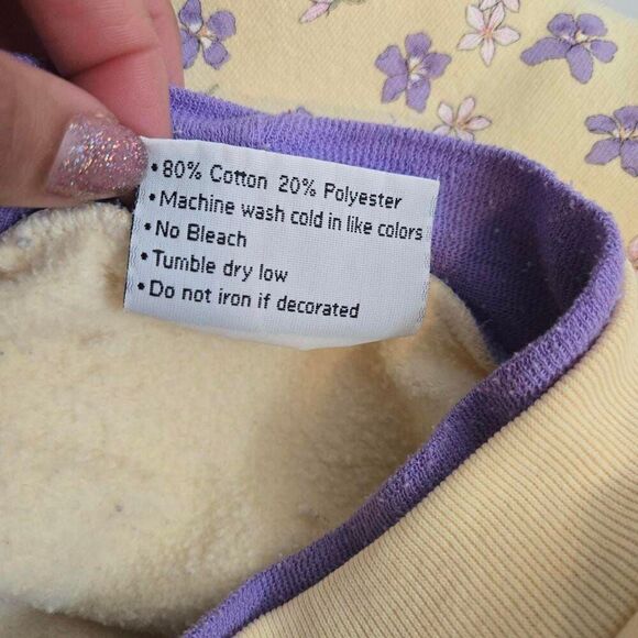 Vintage 90s Floral birds botanical Pullover Sweater Pale yellow size large - Picture 6 of 12